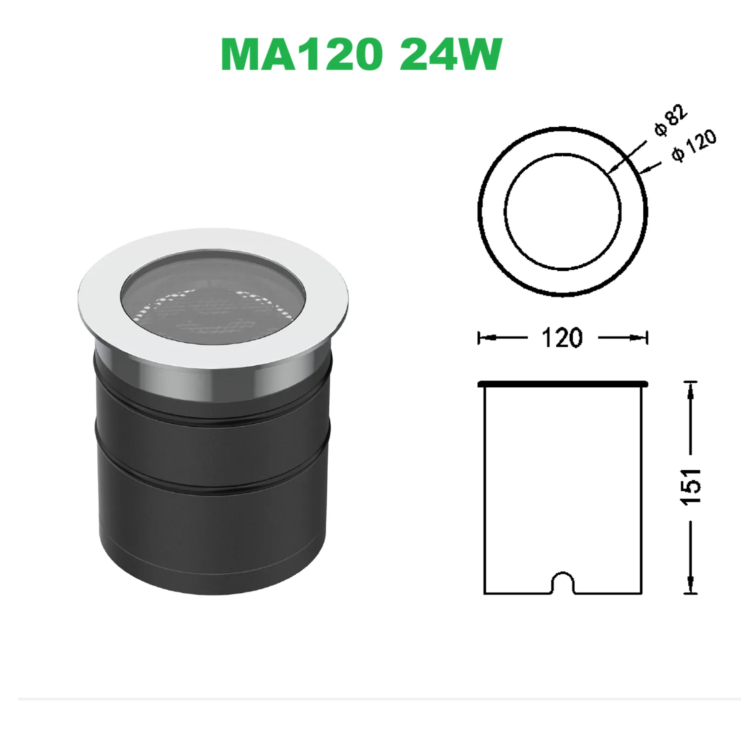 MA120 18-24W In-Ground LED Uplight | Cut-Out and Beam Guide
