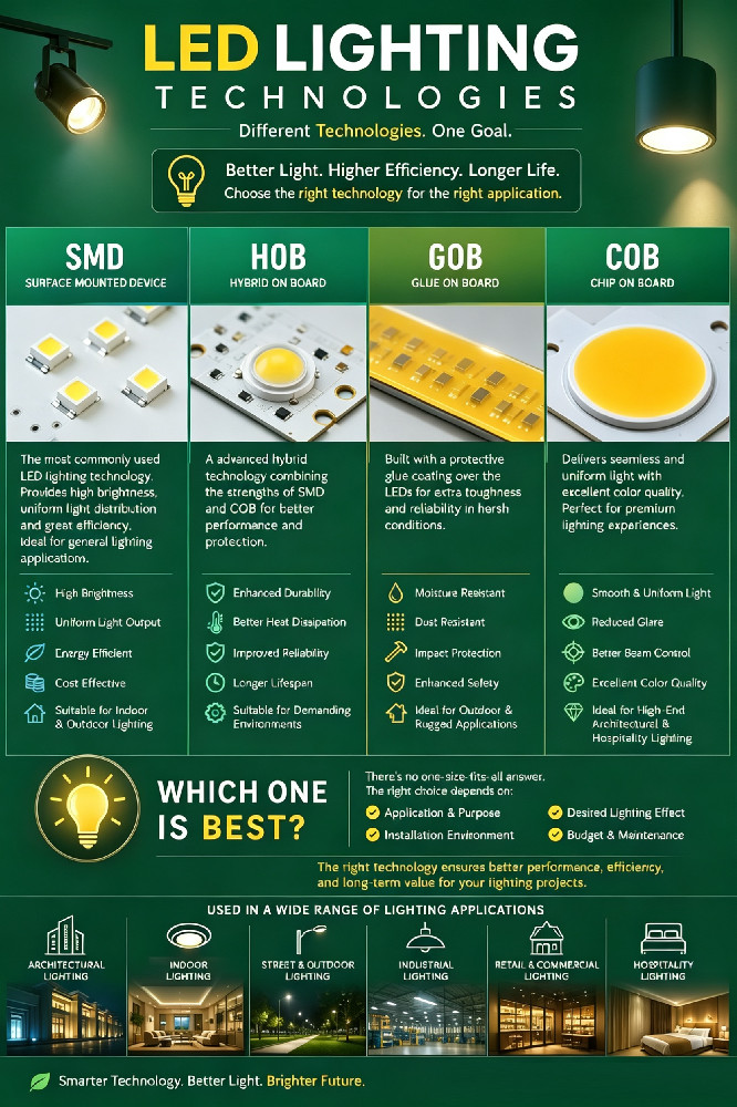 SMD vs COB vs GOB vs HOB LED | Packaging Comparison Guide